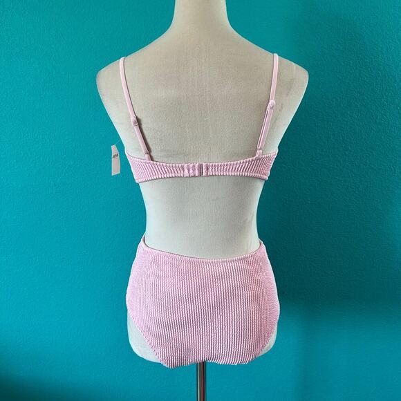 NWT Aerie Crinkle Cut Out Cheeky One Piece Swimsuit Parfait Pink Beach - Picture 5 of 7